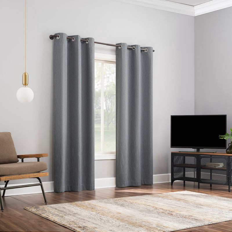 slide 6 of 9, 2pc 37"x84" Sun Zero Halleck Vertical Strie 100% Blackout Grommet Curtain Panel Pair Slate Blue: Modern Energy Efficient, Noise Reduction, 2 ct