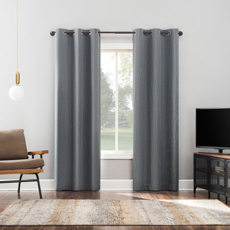 slide 7 of 9, 2pc 37"x84" Sun Zero Halleck Vertical Strie 100% Blackout Grommet Curtain Panel Pair Slate Blue: Modern Energy Efficient, Noise Reduction, 2 ct