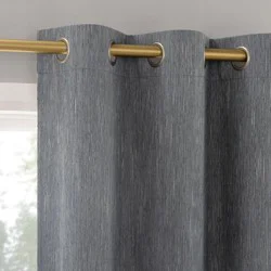 2pc 37"x84" Sun Zero Halleck Vertical Strie 100% Blackout Grommet Curtain Panel Pair Slate Blue: Modern Energy Efficient, Noise Reduction