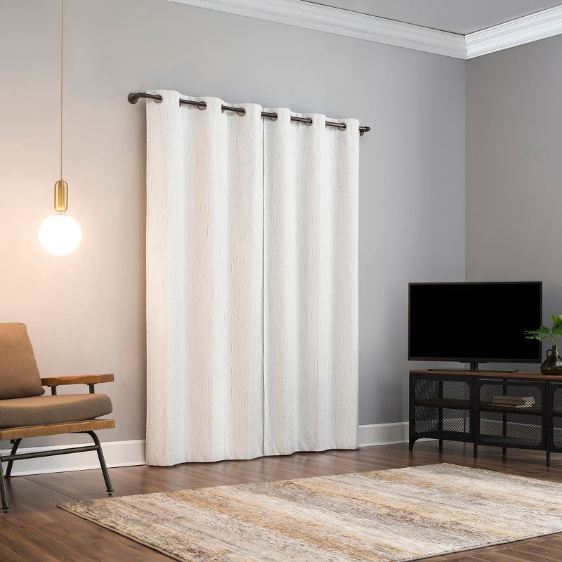 slide 2 of 9, 2pc 37"x84" Sun Zero Halleck Vertical Strie 100% Blackout Grommet Curtain Panel Pair Pearl: Modern Thermal Insulated, 2 ct