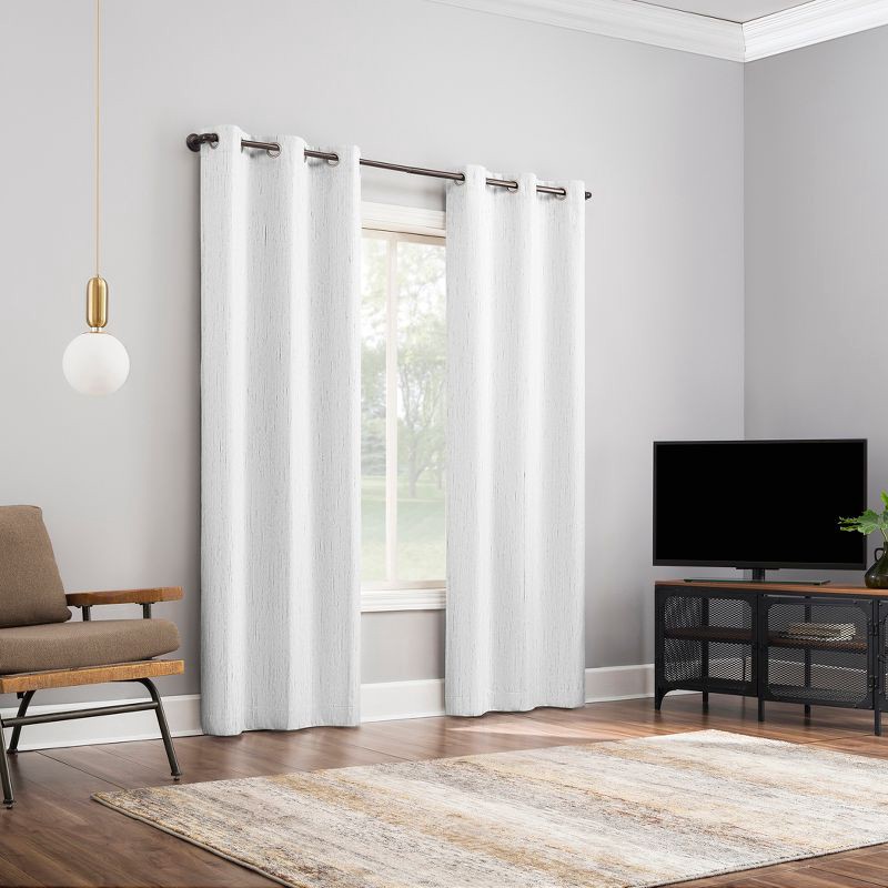 slide 6 of 9, 2pc 37"x84" Sun Zero Halleck Vertical Strie 100% Blackout Grommet Curtain Panel Pair Pearl: Modern Thermal Insulated, 2 ct
