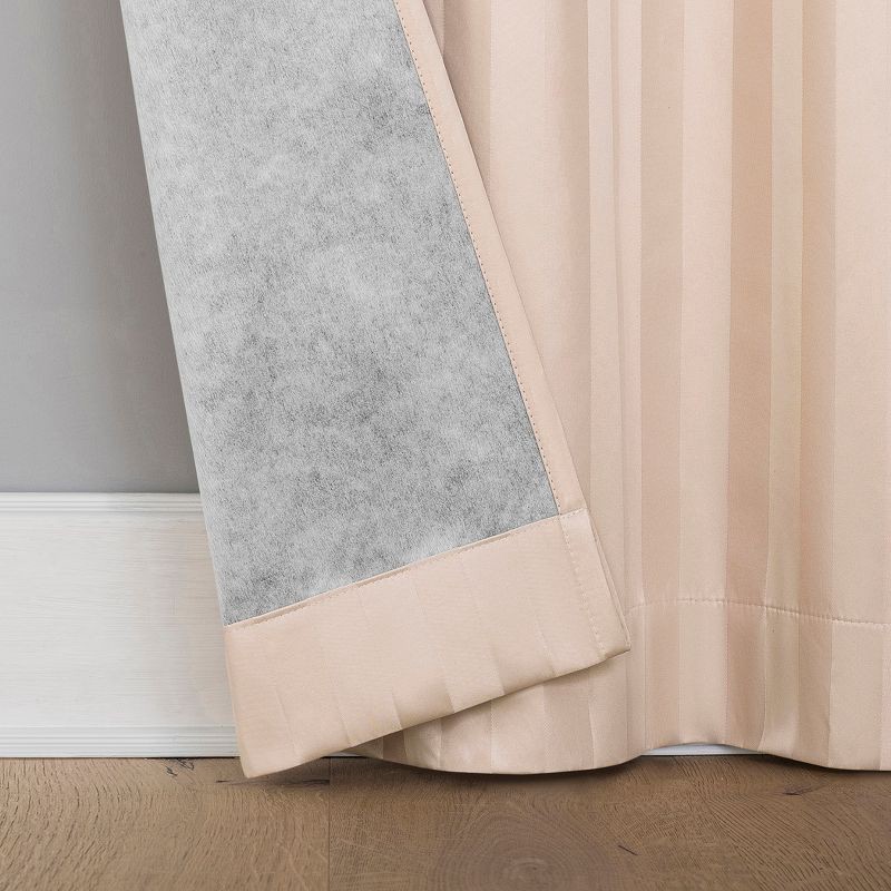 slide 4 of 8, 2pc 37"x84" Sun Zero Dimani Satin Striped 100% Blackout Rod Pocket Curtain Panel Pair Blush: Energy Efficient, Noise Reduction, 2 ct