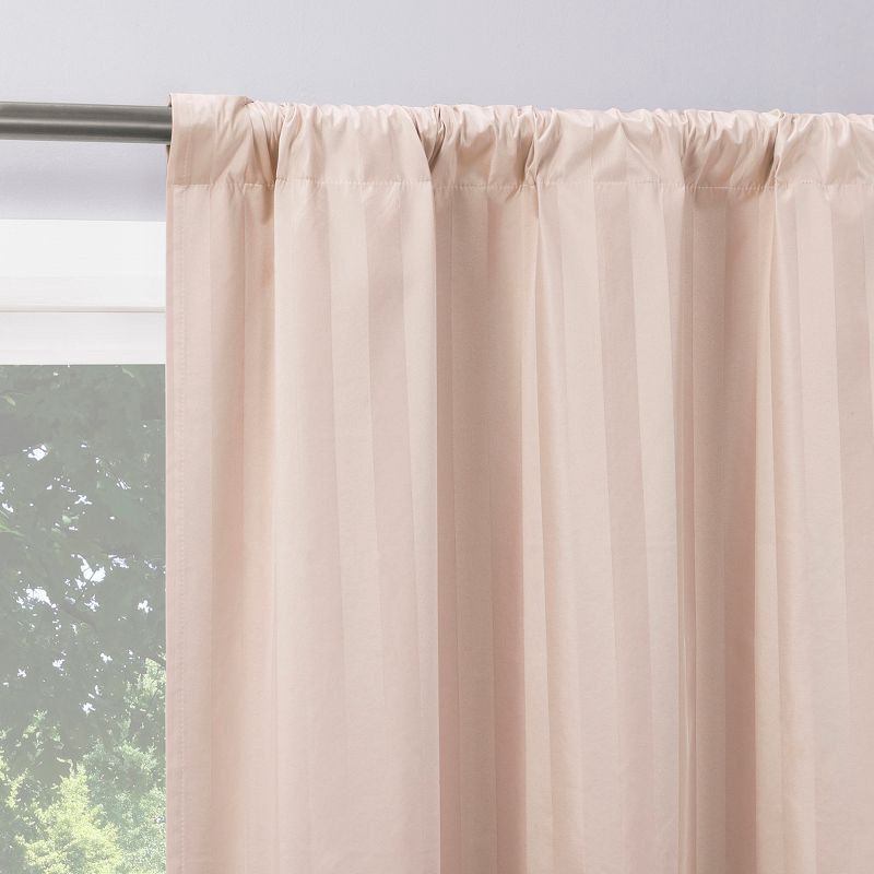 slide 1 of 8, 2pc 37"x84" Sun Zero Dimani Satin Striped 100% Blackout Rod Pocket Curtain Panel Pair Blush: Energy Efficient, Noise Reduction, 2 ct
