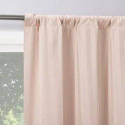 2pc 37"x84" Sun Zero Dimani Satin Striped 100% Blackout Rod Pocket Curtain Panel Pair Blush: Energy Efficient, Noise Reduction