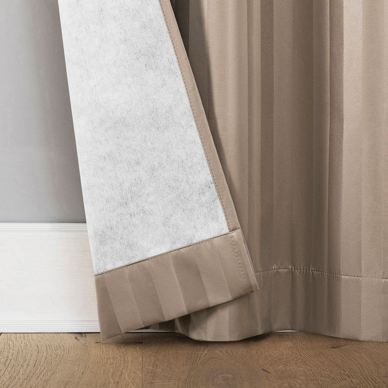 slide 4 of 8, 2pc 37"x63" Sun Zero Dimani Satin Striped 100% Blackout Rod Pocket Curtain Panel Pair Taupe: Energy Efficient, Noise Reduction, 2 ct