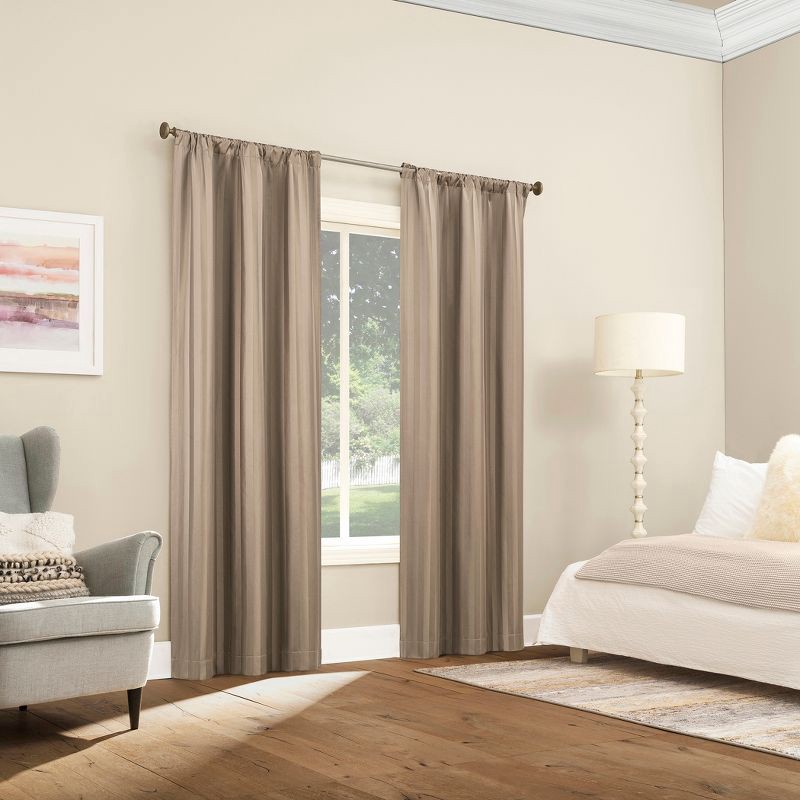 slide 5 of 8, 2pc 37"x63" Sun Zero Dimani Satin Striped 100% Blackout Rod Pocket Curtain Panel Pair Taupe: Energy Efficient, Noise Reduction, 2 ct