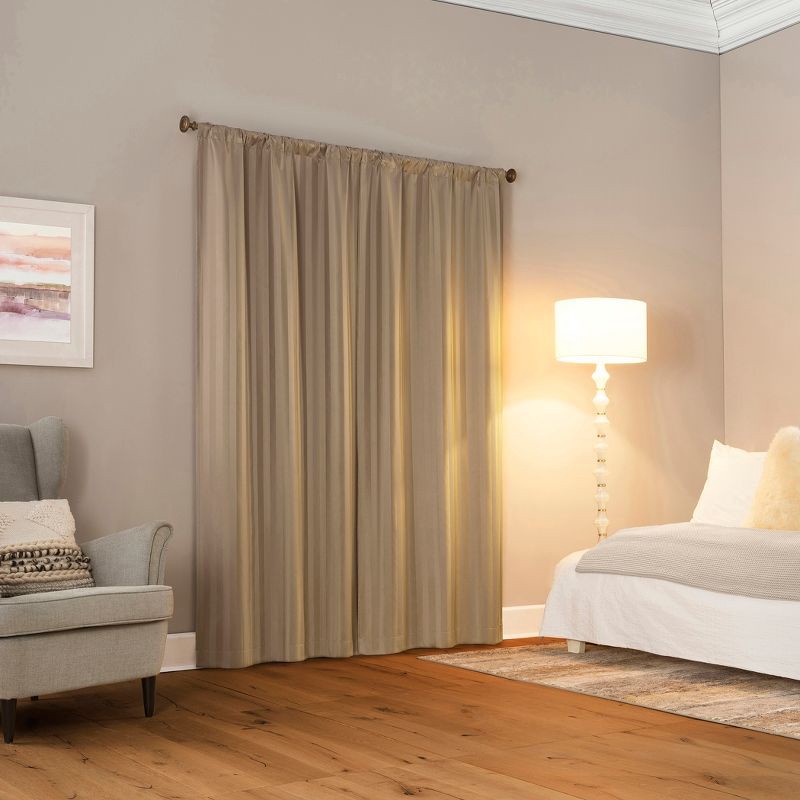 slide 2 of 8, 2pc 37"x84" Sun Zero Dimani Satin Striped 100% Blackout Rod Pocket Curtain Panel Pair Taupe: Energy Efficient, Noise Reduction, 2 ct