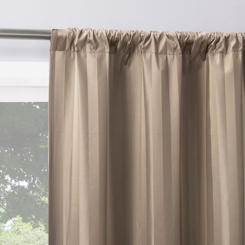 slide 1 of 8, 2pc 37"x84" Sun Zero Dimani Satin Striped 100% Blackout Rod Pocket Curtain Panel Pair Taupe: Energy Efficient, Noise Reduction, 2 ct