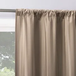 2pc 37"x84" Sun Zero Dimani Satin Striped 100% Blackout Rod Pocket Curtain Panel Pair Taupe: Noise Reduction, Energy Efficient