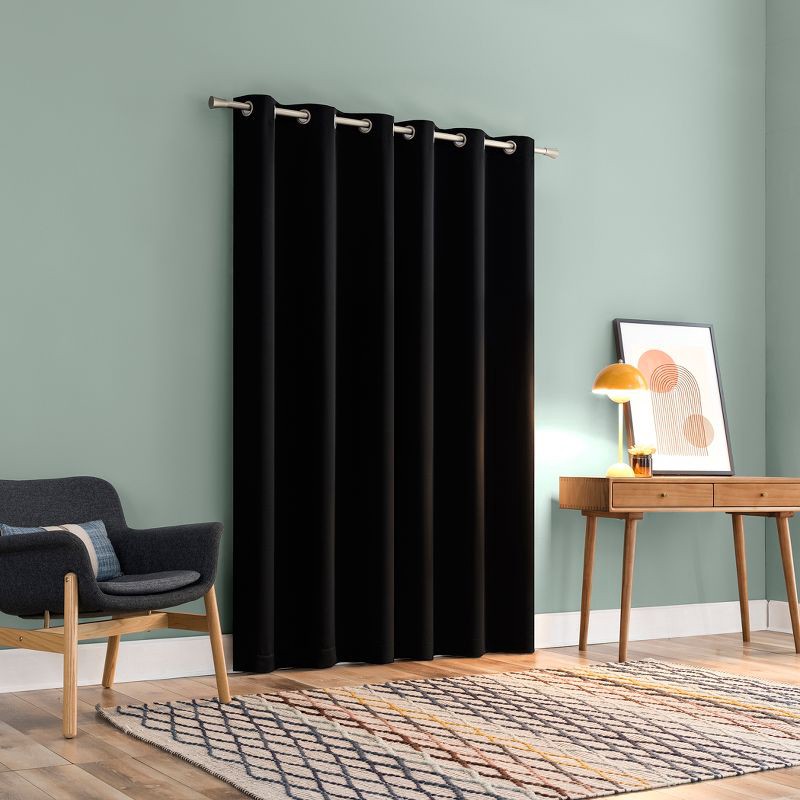 slide 2 of 8, 2pc 37"x84" Sun Zero Tedrow 100% Blackout Grommet Curtain Panel Pair Black: Modern Thermal Insulated, Noise Reduction, 2 ct