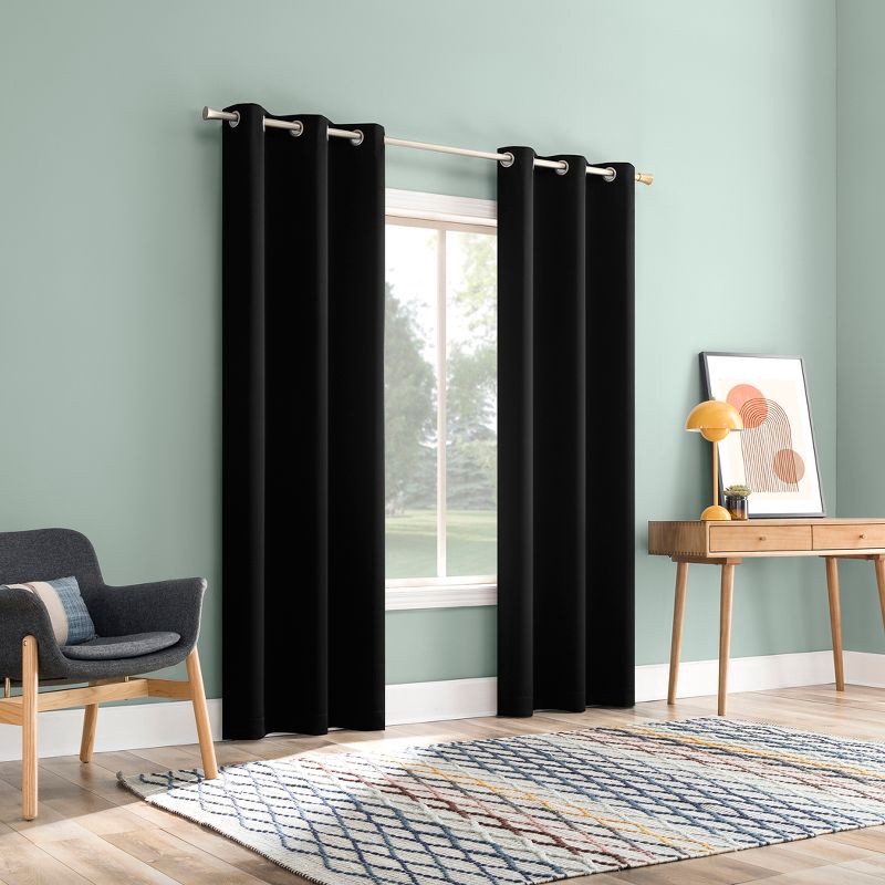 slide 5 of 8, 2pc 37"x84" Sun Zero Tedrow 100% Blackout Grommet Curtain Panel Pair Black: Modern Thermal Insulated, Noise Reduction, 2 ct