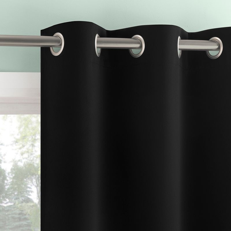 slide 1 of 8, 2pc 37"x84" Sun Zero Tedrow 100% Blackout Grommet Curtain Panel Pair Black: Modern Thermal Insulated, Noise Reduction, 2 ct