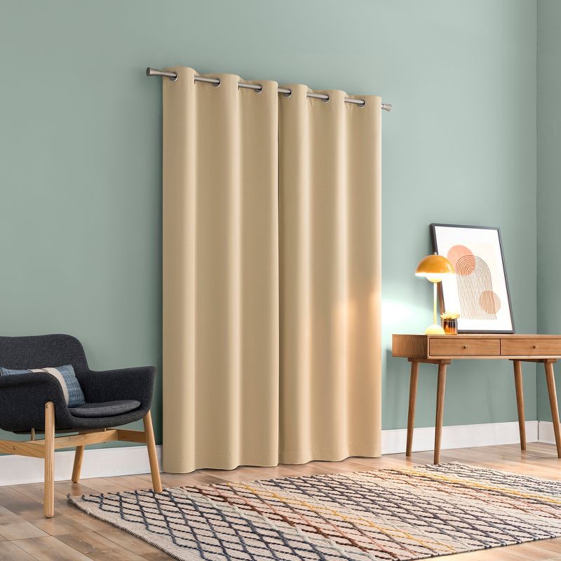 slide 2 of 9, 2pc 37"x63" Sun Zero Tedrow 100% Blackout Grommet Curtain Panel Pair Taupe: Energy Efficient, Noise Reduction, Thermal Insulated, 2 ct