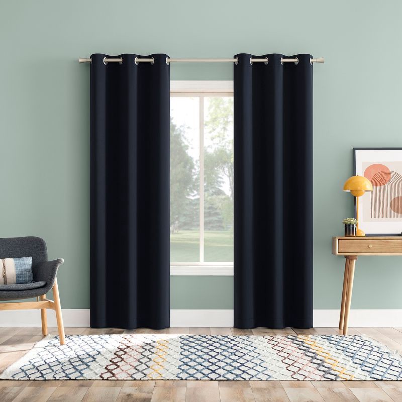 slide 7 of 9, 2pc 37"x63" Sun Zero Tedrow 100% Blackout Grommet Curtain Panel Pair Navy Blue: Thermal Insulated, Modern Decor, 2 ct