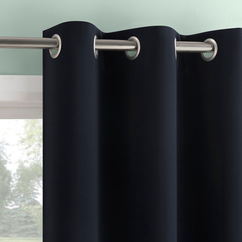 slide 1 of 9, 2pc 37"x84" Sun Zero Tedrow 100% Blackout Grommet Curtain Panel Pair Navy Blue: Modern Thermal Insulated, Noise Reduction, 2 ct