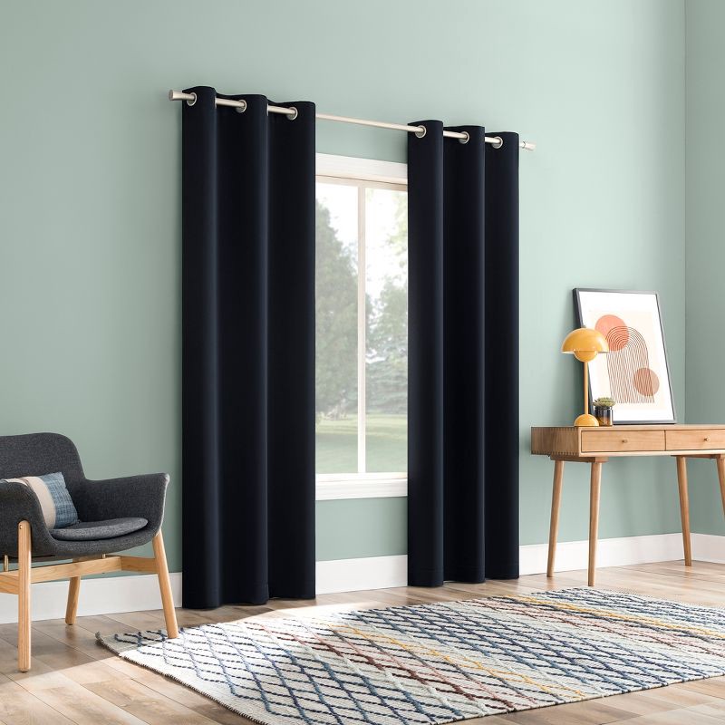 slide 6 of 9, 2pc 37"x84" Sun Zero Tedrow 100% Blackout Grommet Curtain Panel Pair Navy Blue: Modern Thermal Insulated, Noise Reduction, 2 ct