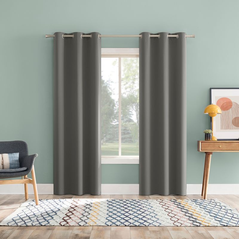 slide 6 of 7, 2pc 37"x84" Sun Zero Tedrow 100% Blackout Grommet Curtain Panel Pair Gray: Modern Energy Efficient, Noise Reduction, Thermal Insulated, 2 ct