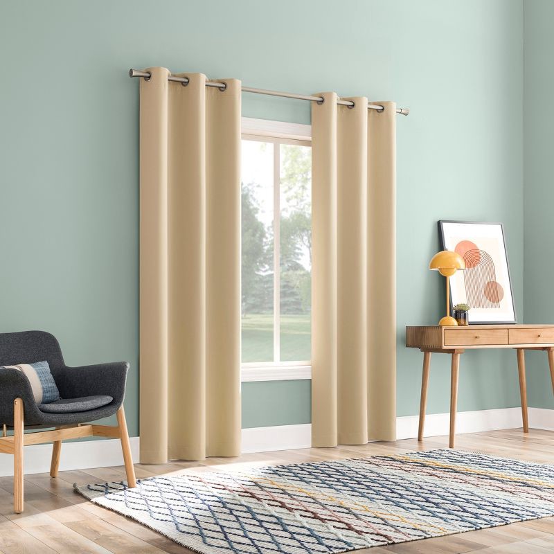 slide 6 of 9, 2pc 37"x84" Sun Zero Tedrow 100% Blackout Grommet Curtain Panel Pair Taupe: Modern Thermal Insulated, Noise Reduction, 2 ct