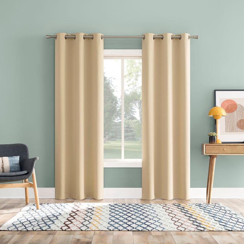 slide 7 of 9, 2pc 37"x84" Sun Zero Tedrow 100% Blackout Grommet Curtain Panel Pair Taupe: Modern Thermal Insulated, Noise Reduction, 2 ct
