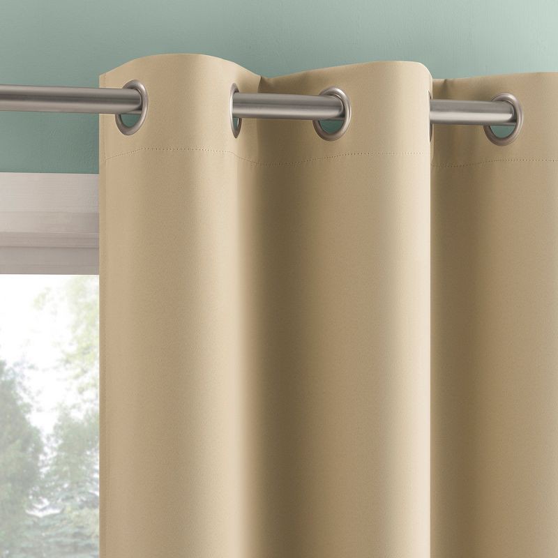 slide 1 of 9, 2pc 37"x84" Sun Zero Tedrow 100% Blackout Grommet Curtain Panel Pair Taupe: Modern Thermal Insulated, Noise Reduction, 2 ct