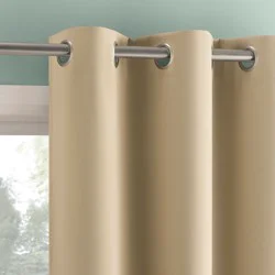 2pc 37"x84" Sun Zero Tedrow 100% Blackout Grommet Curtain Panel Pair Taupe: Modern Thermal Insulated, Noise Reduction