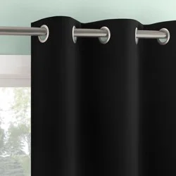 2pc 37"x63" Sun Zero Tedrow 100% Blackout Grommet Curtain Panel Pair Black: Modern Thermal Insulated, Noise Reduction