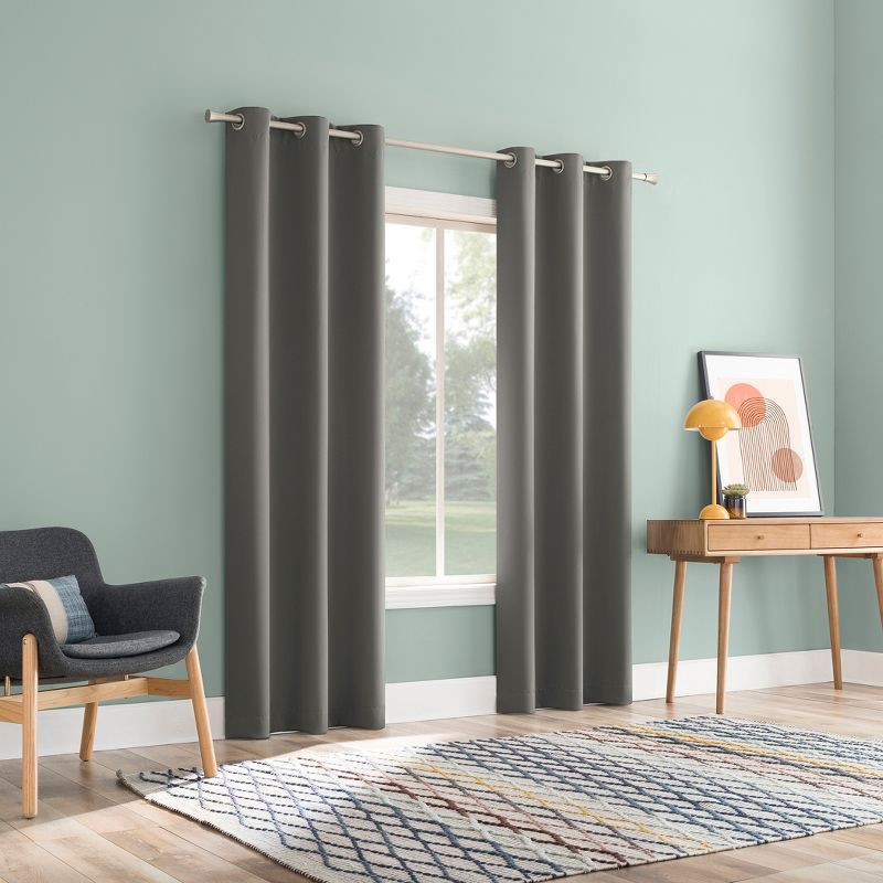 slide 5 of 7, 2pc 37"x63" Sun Zero Tedrow 100% Blackout Grommet Curtain Panel Pair Gray: Modern Thermal Insulated, Noise Reduction, 2 ct