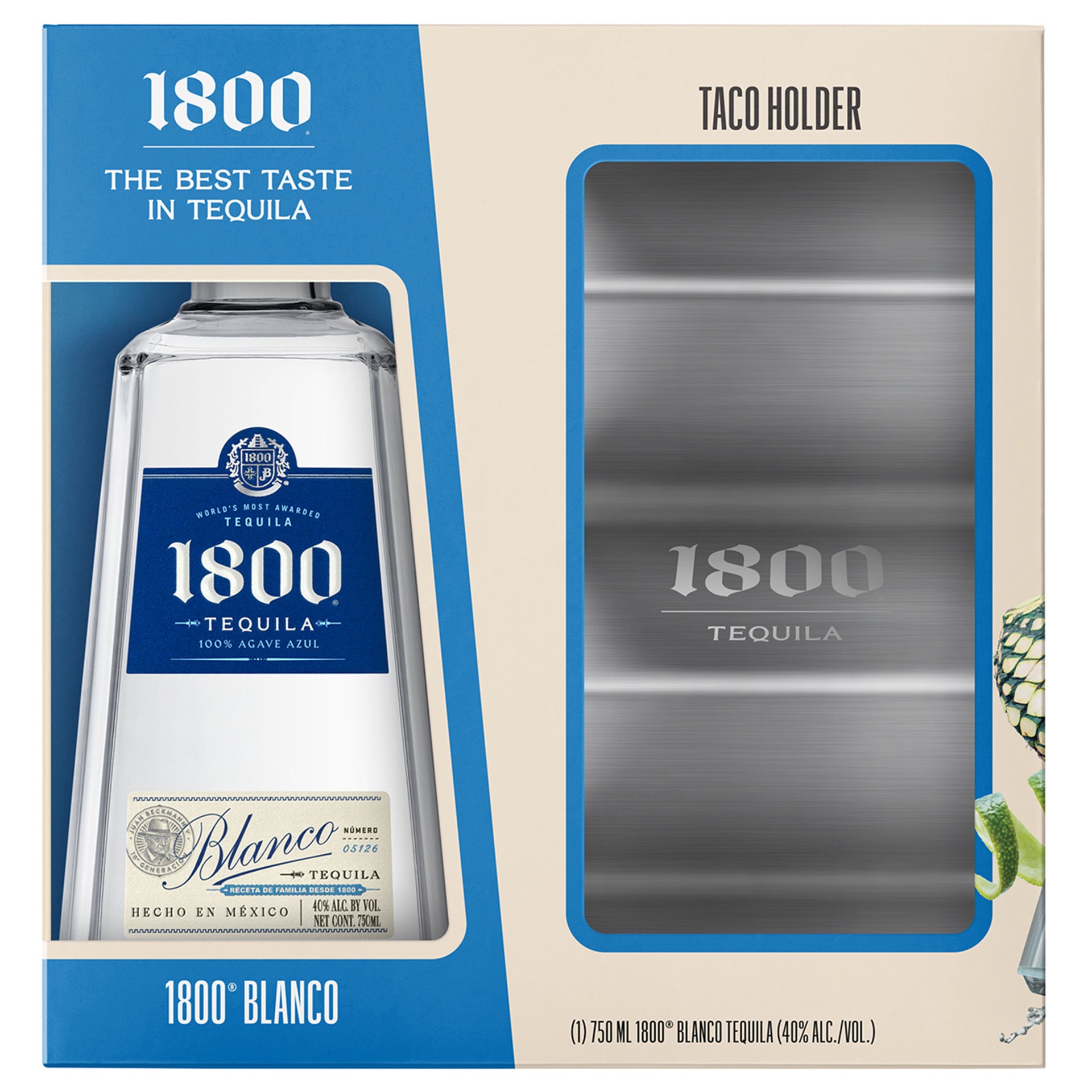 slide 3 of 5, 1800 Tequila Blanco with Taco Holder 80 Proof - 750 ml, 750 ml