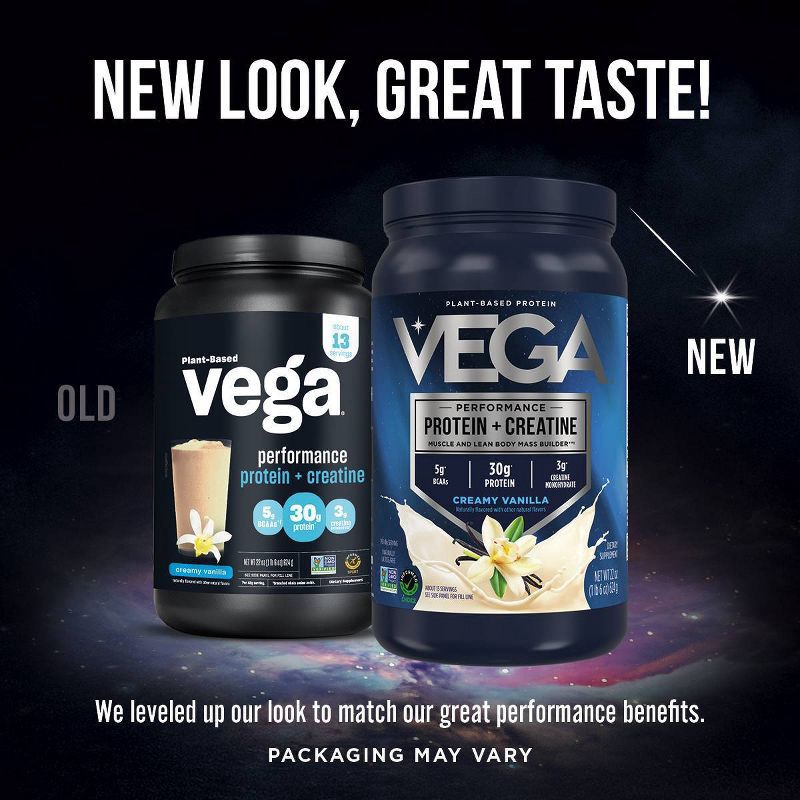 slide 3 of 4, Vega Performance Protein + Creatine Plant Based Vegan Powder - Vanilla - 22oz, 22 oz