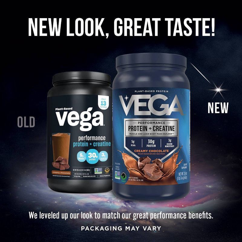 slide 2 of 5, Vega Performance Protein + Creatine Plant Based Vegan Powder - Chocolate - 23.4oz, 23.4 oz