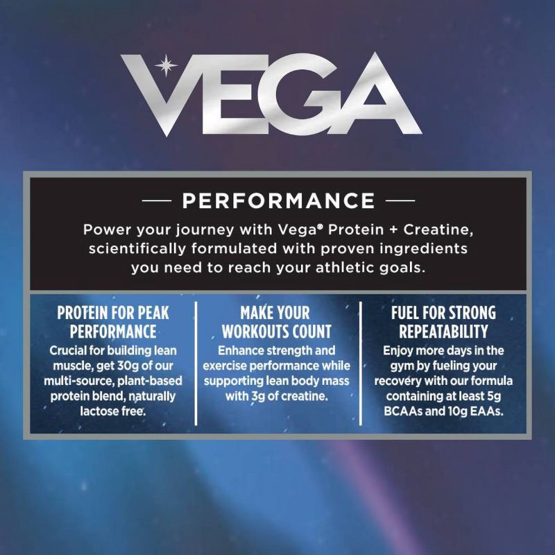 slide 4 of 5, Vega Performance Protein + Creatine Plant Based Vegan Powder - Chocolate - 23.4oz, 23.4 oz