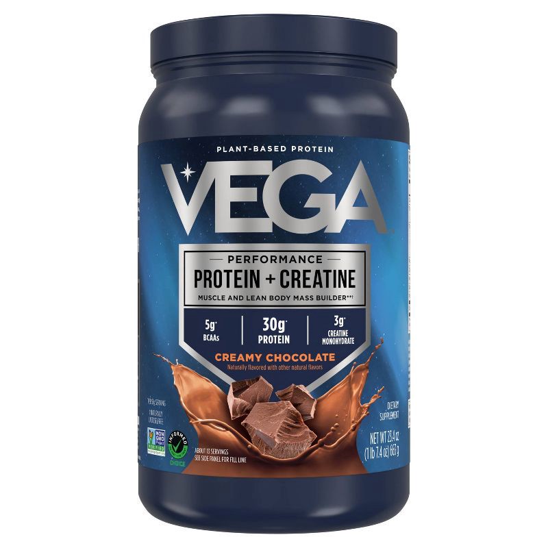 slide 1 of 5, Vega Performance Protein + Creatine Plant Based Vegan Powder - Chocolate - 23.4oz, 23.4 oz