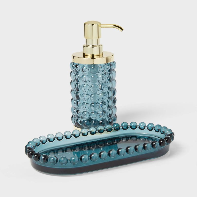 slide 4 of 4, Textured Glass Soap Pump Blue - Threshold™, 1 ct