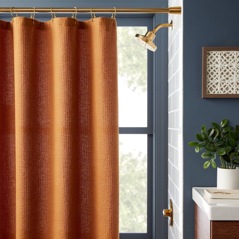 slide 2 of 4, 72" Rust Resistant Shower Curtain Rod Brass - Threshold™, 1 ct