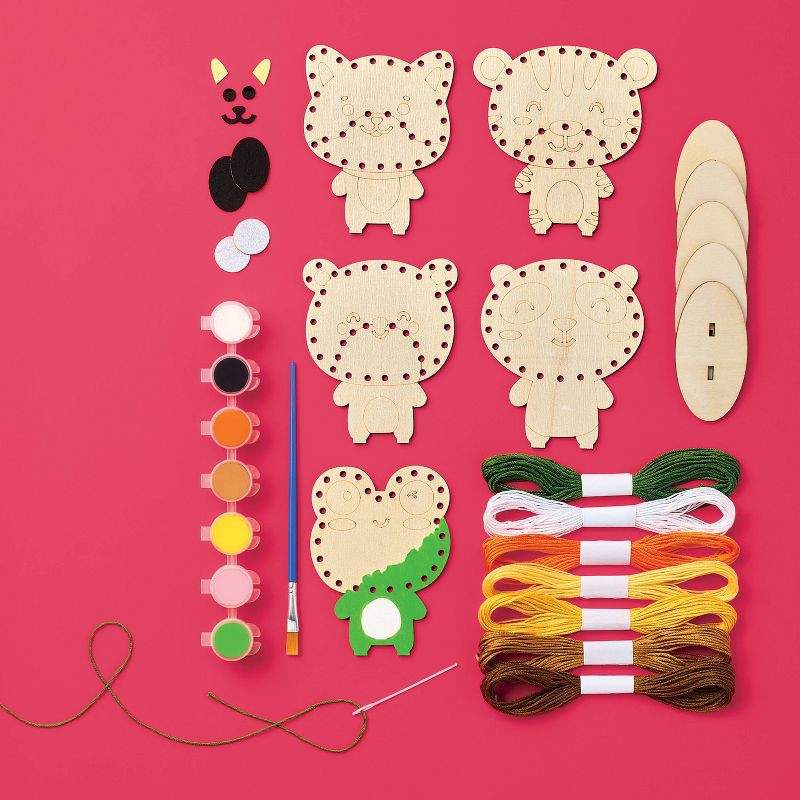 slide 3 of 4, 5ct Wooden Animals Painting and String Art Craft Kit - Mondo Llama™, 5 ct