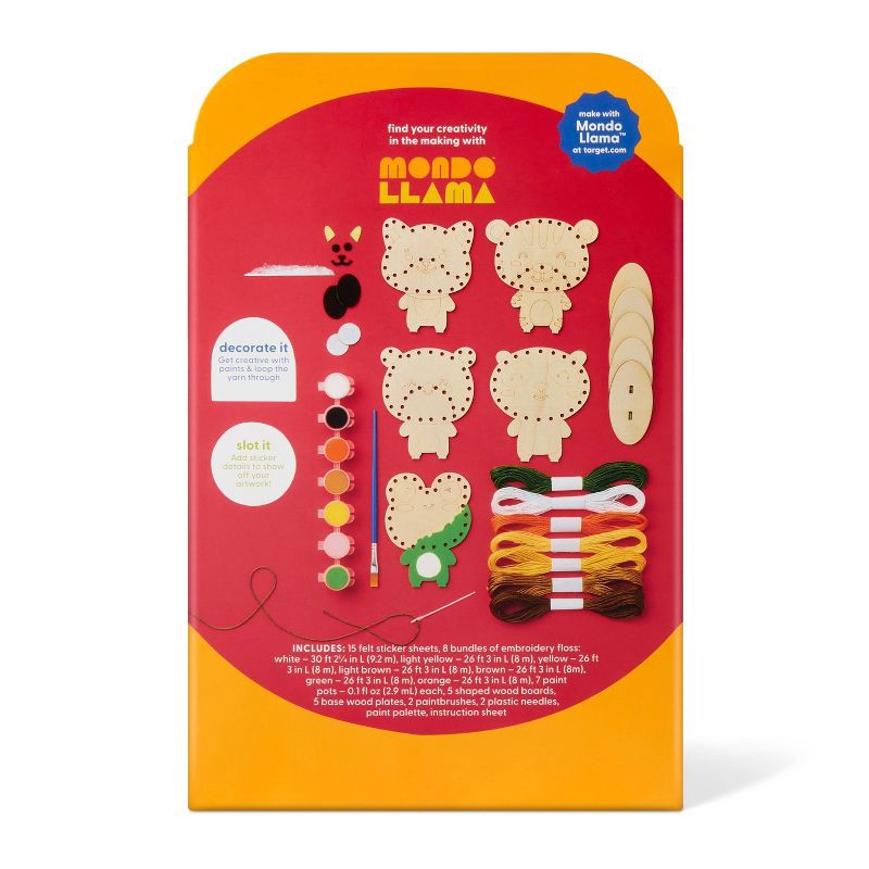 slide 4 of 4, 5ct Wooden Animals Painting and String Art Craft Kit - Mondo Llama™, 5 ct