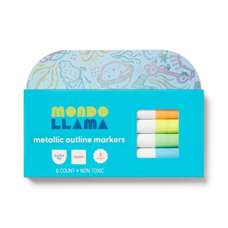 slide 1 of 4, 6ct Metallic Outline Markers - Mondo Llama™, 6 ct