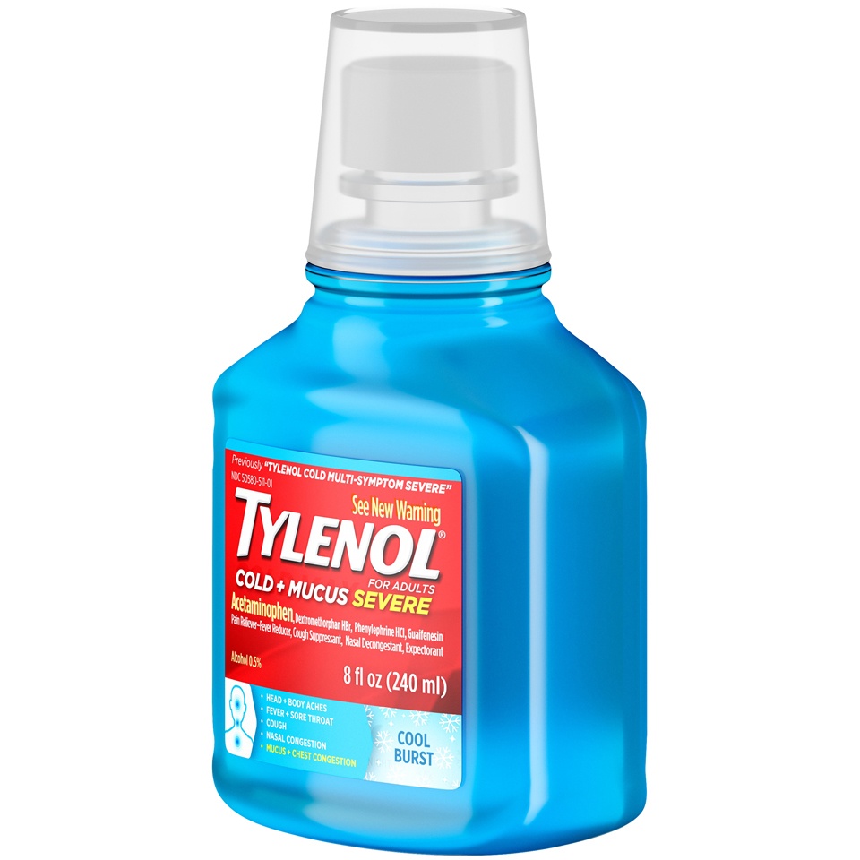 slide 3 of 6, Tylenol Cold Mucus Severe Daytime Cool Burst Liquid, 8 fl oz