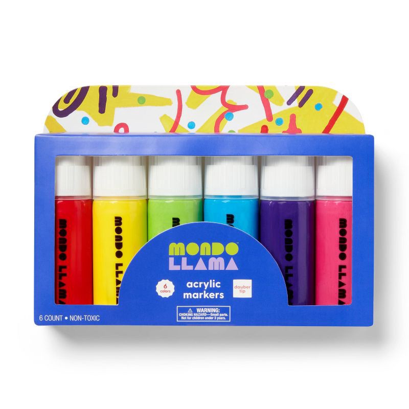 slide 1 of 4, 6ct Jumbo Acrylic Markers - Mondo Llama™, 6 ct