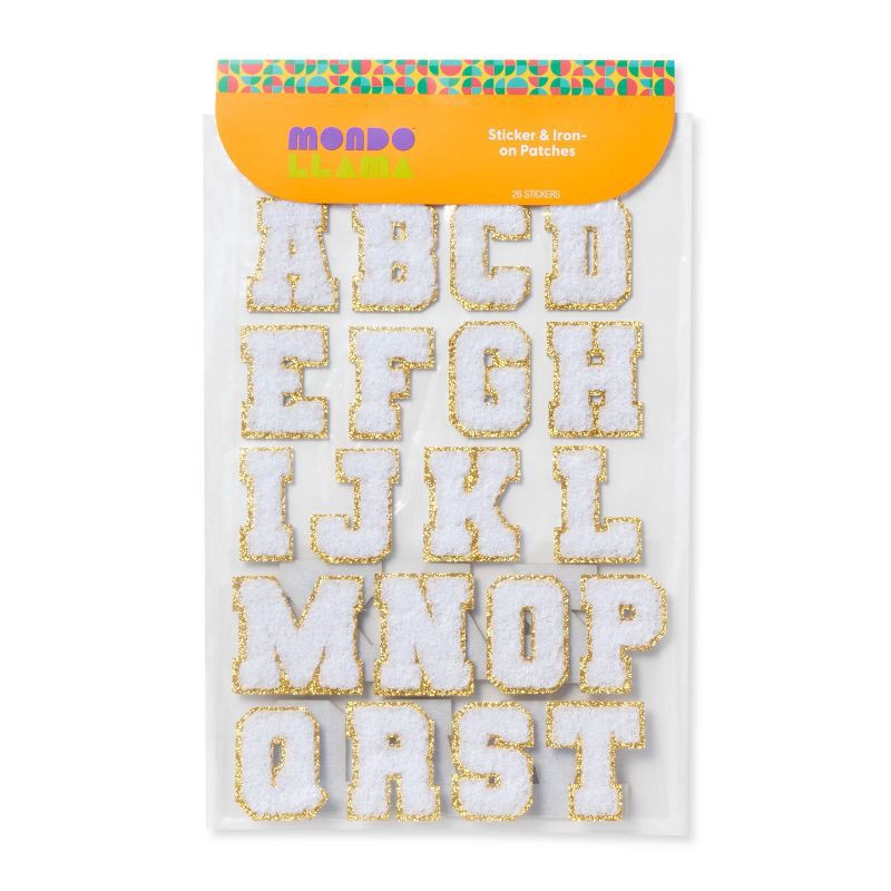 slide 1 of 3, 26ct White Adhesive Letter Patches - Mondo Llama™, 26 ct