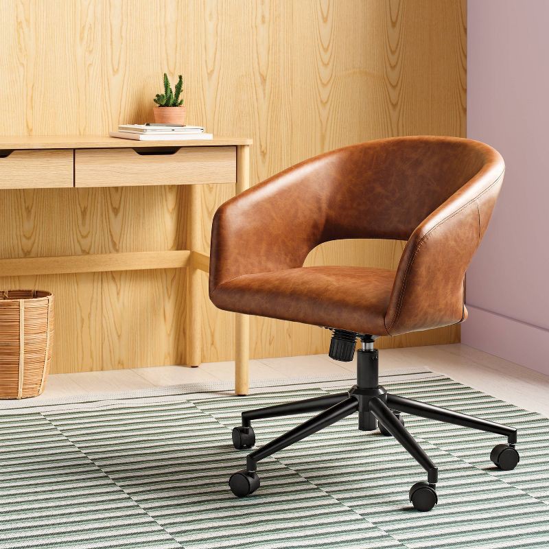 slide 2 of 5, Rolling Swivel Barrel Back Office Chair Walnut Brown - Room Essentials™, 1 ct