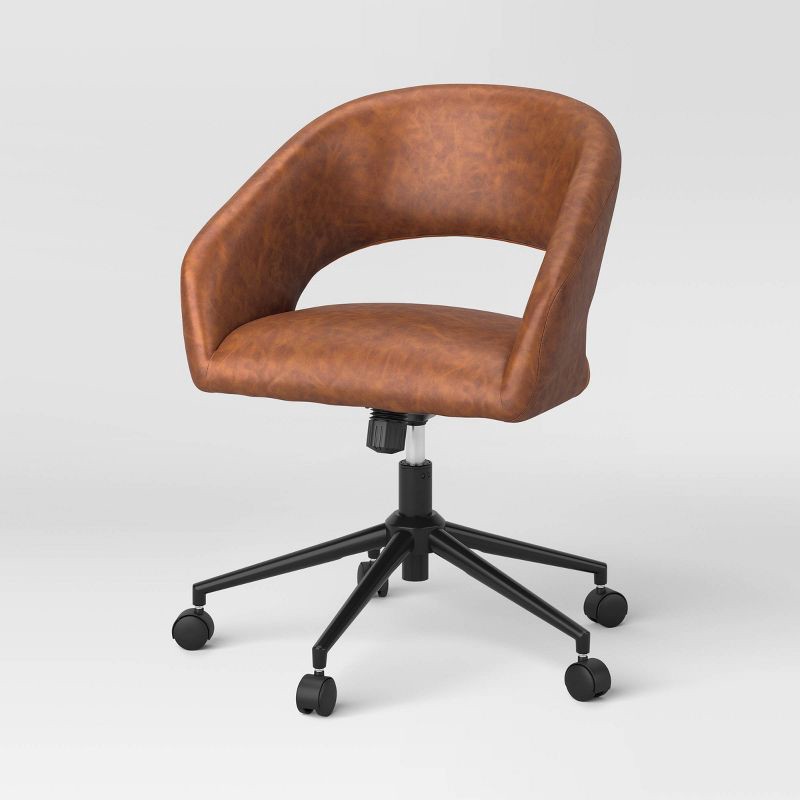 slide 1 of 5, Rolling Swivel Barrel Back Office Chair Walnut Brown - Room Essentials™, 1 ct