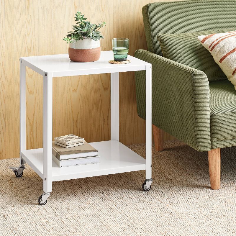slide 2 of 5, Metal Accent Rolling End Table Chalk White - Room Essentials™, 1 ct