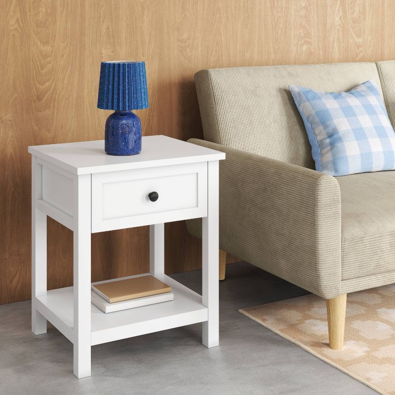 slide 2 of 6, Traditional End Table with Storage Drawer Classic White - Room Essentials™ (Assembly Required), 1 ct