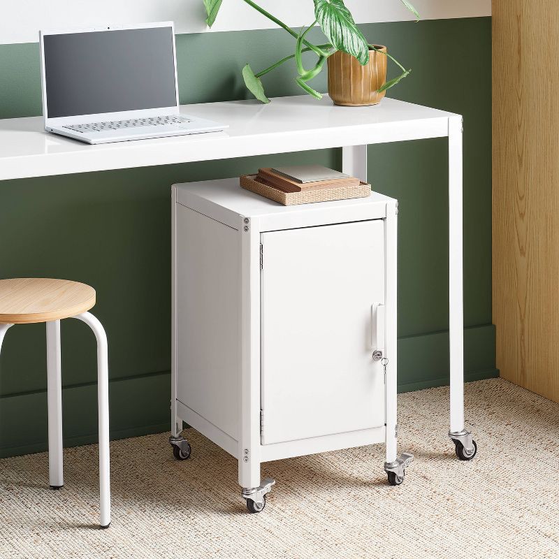 slide 2 of 8, Metal Rolling Locker Storage Cabinet with Lock Chalk White - Room Essentials™, 1 ct