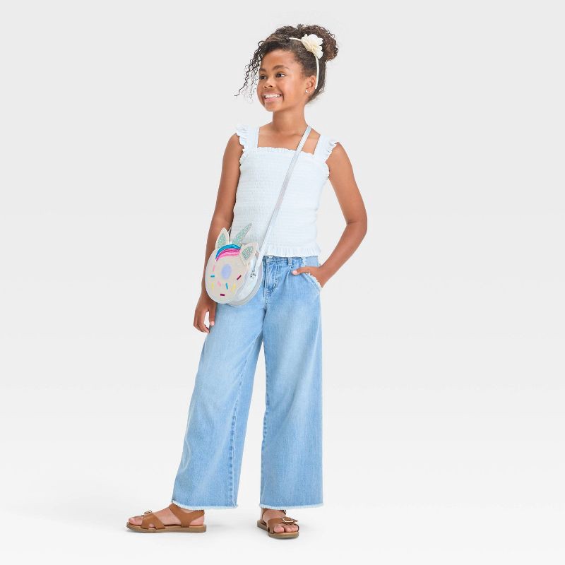 slide 3 of 3, Girls' Smocked Flutter Sleeve Top - Cat & Jack™ White S, 1 ct