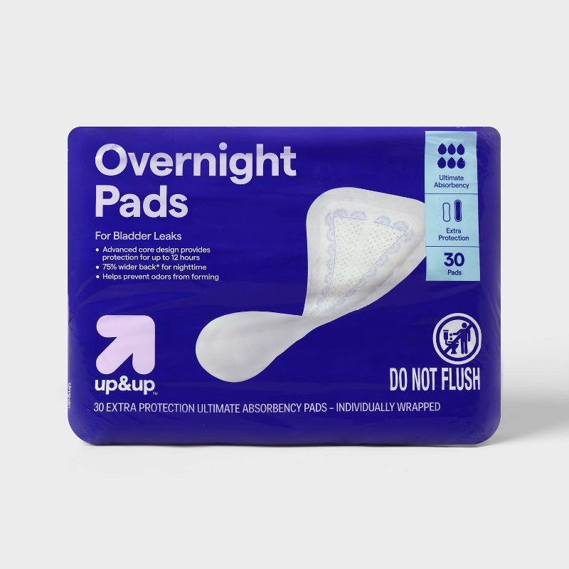 slide 1 of 3, Incontinence Pads - Overnight Bladder Control - 30ct - up&up™, 30 ct