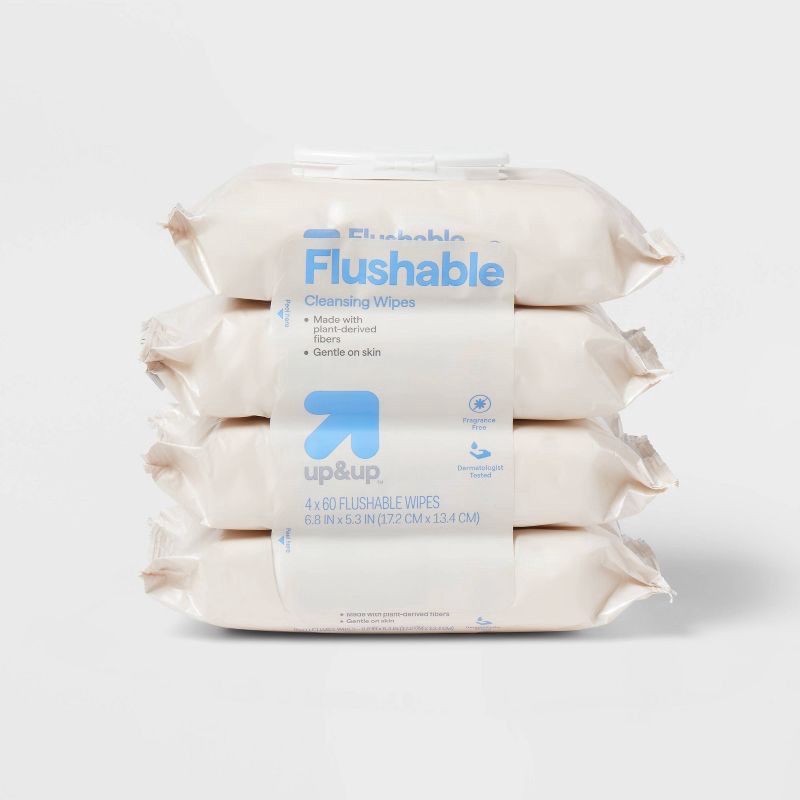 slide 4 of 4, Cleansing Flushable Cloths - Fragrance Free - 60ct/4pk - up&up™, 60 ct, 4 ct