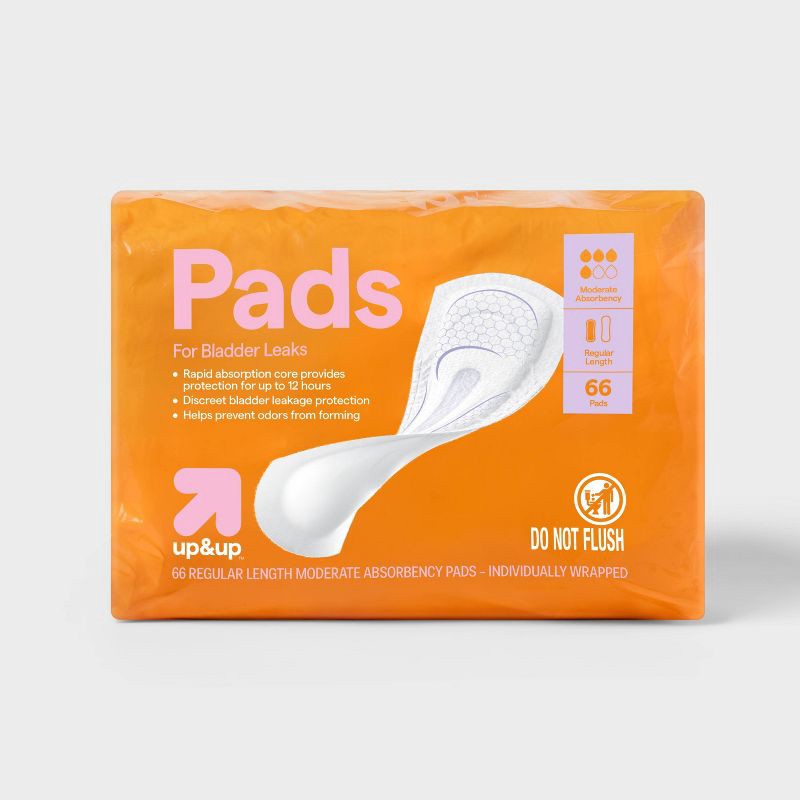 slide 1 of 3, Incontinence Pads for Women - Moderate Absorbency - Regular - 66ct - up&up™, 66 ct