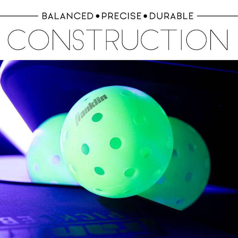 slide 7 of 8, Franklin Sports Glow in the Dark Pickleballs - 3pk: Polyester Shell, All Ages, 3 ct